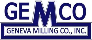 A blue and white logo of the iowa milling company.