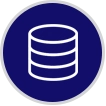 A blue and white icon of a database.